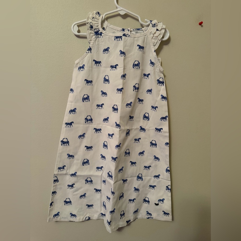 Girls White Nightgown with Blue Horse Print